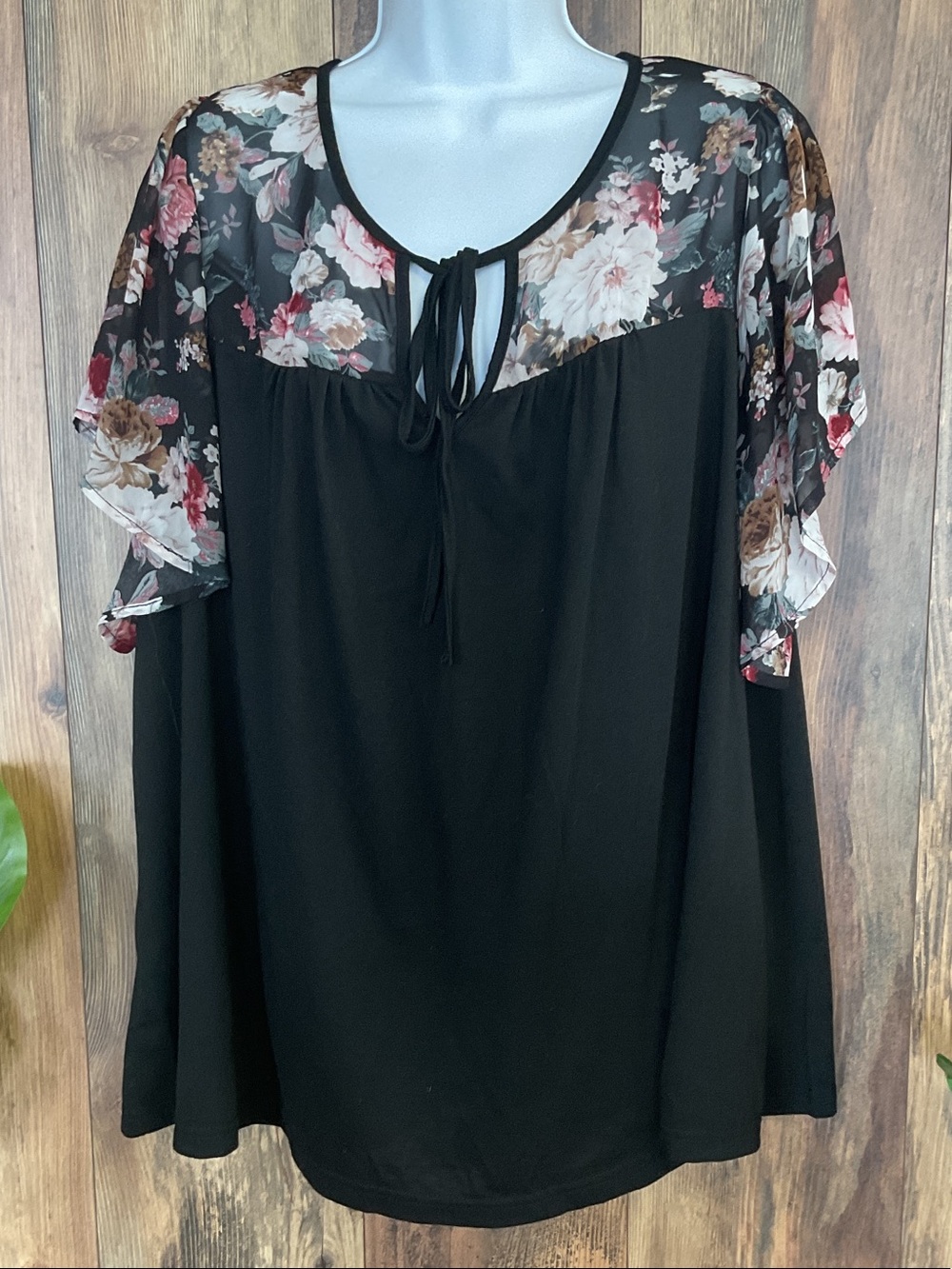 Emery Rose Yoke Tie-Front Women's Tunic Top Blouse 2XL    C229